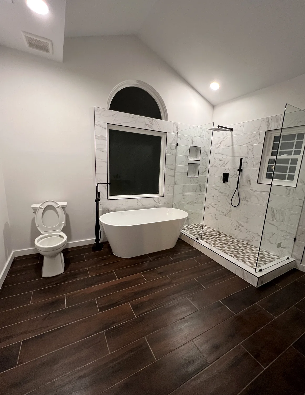 Bathroom tile remodel in Charlotte NC with shower wall tile and tile floor
