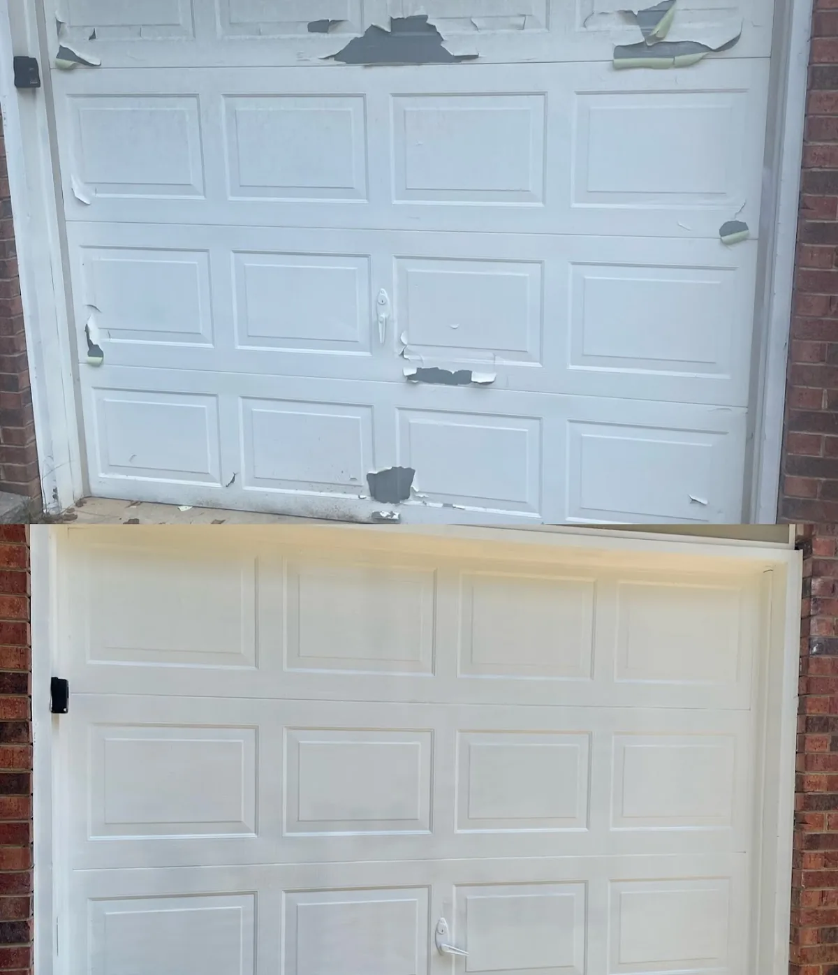 Garage door small repair before and after in Charlotte NC by Dmitrii Handyman Service